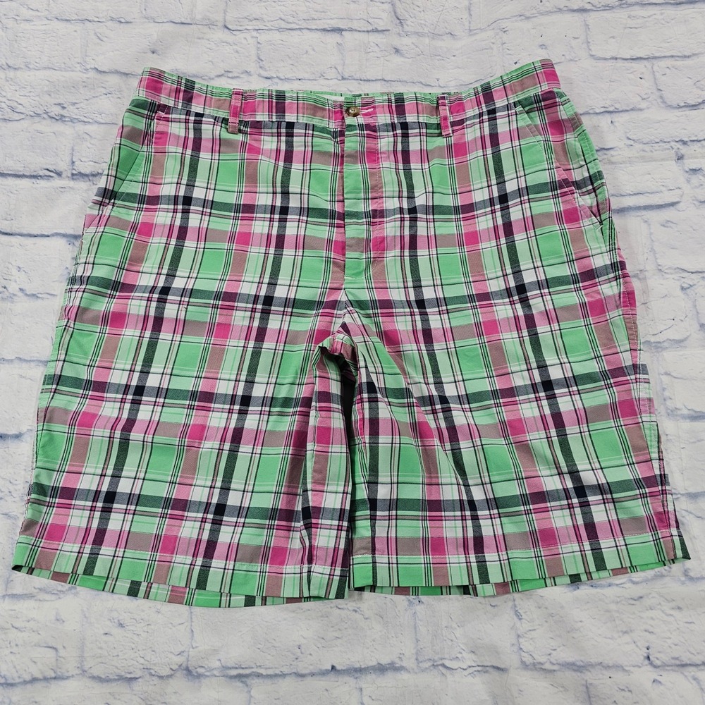 FootJoy Golf Shorts MENS 38 Pink Green Plaid Madras Performance Flat Front FJ